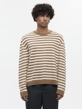 KOTN Men's Lightweight Crewneck Sweater in Otter/Marshmellow Stripe
